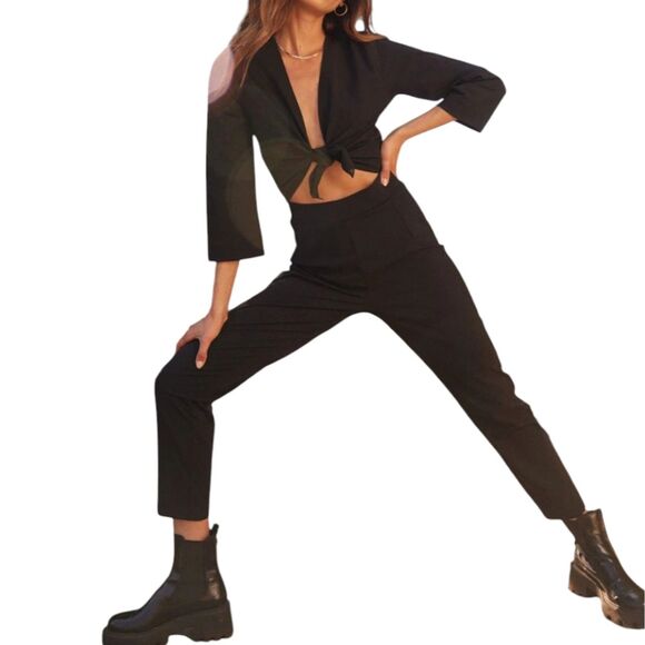 Aday Destination Jumpsuit Womens Small Black Stretch Comfort Activewear Slim Leg - Picture 7 of 13